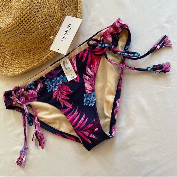 Swimsuits For All 💦Blue Hawaiian Tropical Printed Tie-Side Bikini Bottom Sz10 - Picture 4 of 6